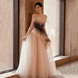 Luxury Strapless Beading Celebrity Dresses Sleeveless Purple Pink A Line Ruffle Spray Sequined Lady Wedding Party Prom Gowns