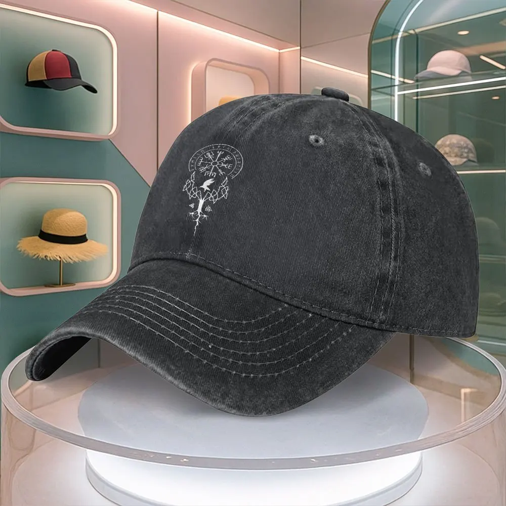 Men's Viking Rune Raven Tattoo Print Baseball Cap with Rune Rune Raven Tree Adjustable Viking Dad Hat for Outdoor Activities