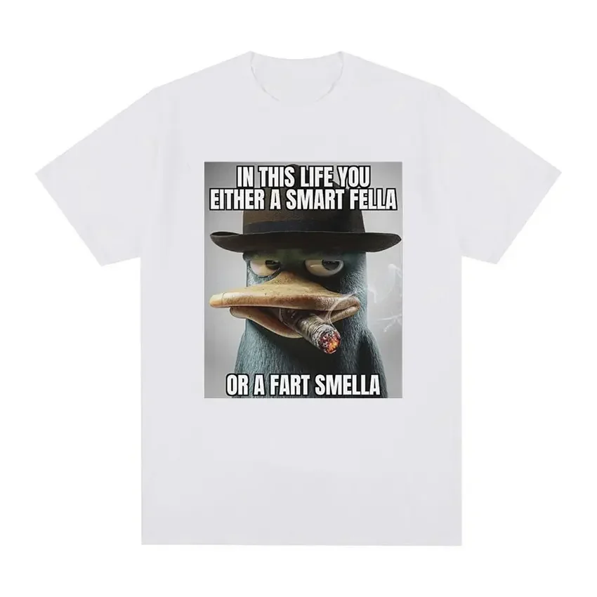 Perry Platypus Youre Either A Smart Fella or A Fart Smella Funny Graphic T-shirt Men's Women's Fashion  Oversized T Shirts