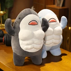 38cm Muscle Shark Plush Doll Cute Worked Out Shark Stuffed Cartoon Toys Strong Animal Pillow For Girl Boyfriend Gifts