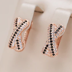 Kinel Hot Full Shiny Natural Zircon Cross Dangle Earrings for Women Fashion 585 Rose Gold Color Accessories Daily Fine Jewelry