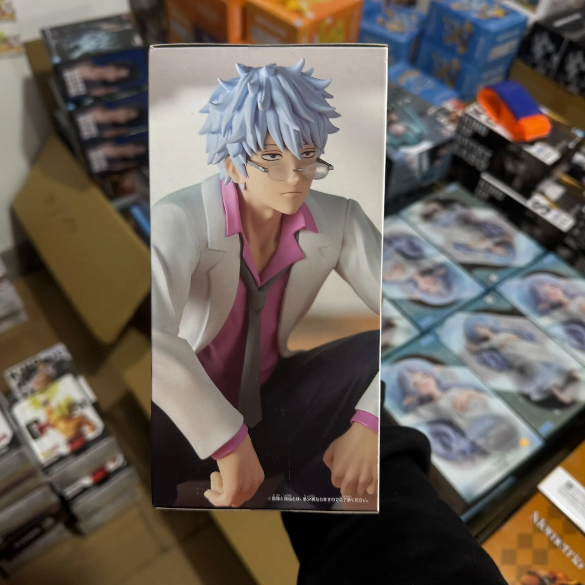 Original banpresto 3o ano z grupo ginpachi professor mesa figura sakata gintoki figura anime gintama modelo brinquedo