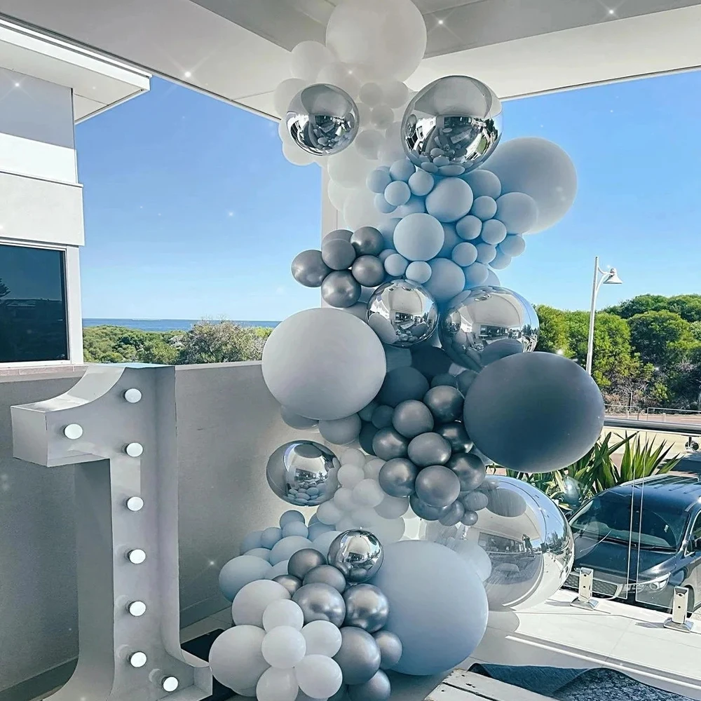 153 sztuk niebieski biały metalowy balon Garland Arch zestaw dekoracje ślubne Baby Shower materiały urodzinowe boże narodzenie Globos