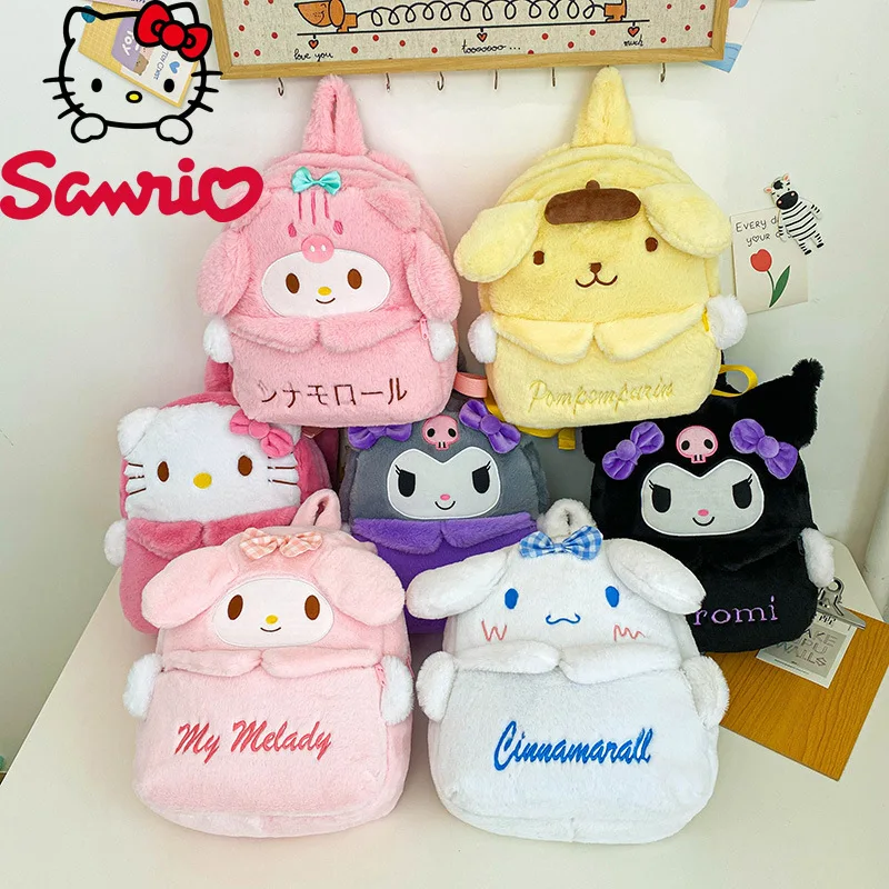 

Sanrio Melody Kuromi Hello Kitty Cartoon Shoulder Bag Cute Large Capacity Plush Backpack Suitable for Outdoor Travel School