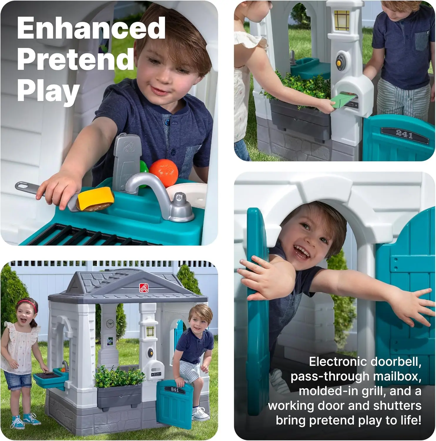 Casinha infantil pura e arrumada, conjunto de jogos interno/externo, jogo interativo com sons, feita de plástico durável, para crianças