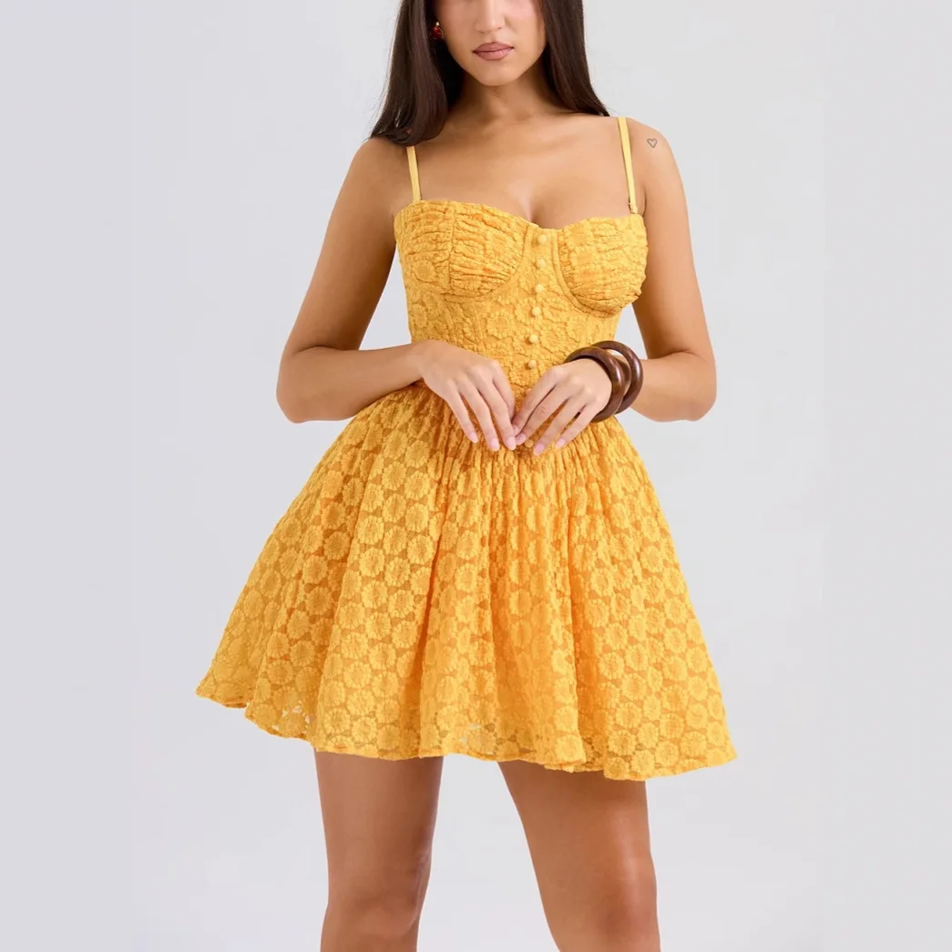 Sexy Lace Jacquard Dress Pure Desire Backless A-line Puffy Short Princess Dress