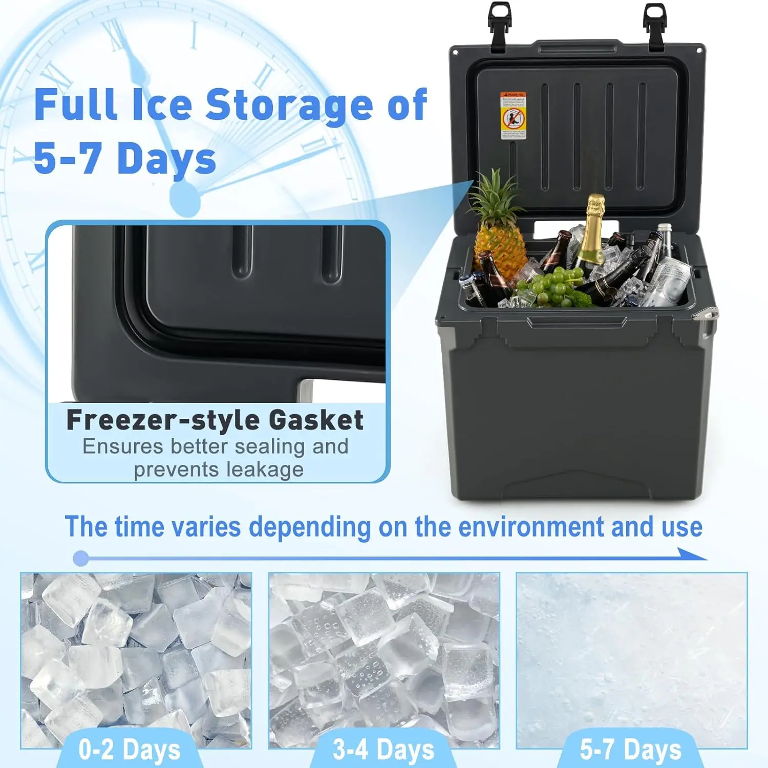 Cooler with Wheels, Insulated Large Ice Chest with Portable Handles, Cup Holders, Leak-Proof Tight Latches, 5-7-day Ice