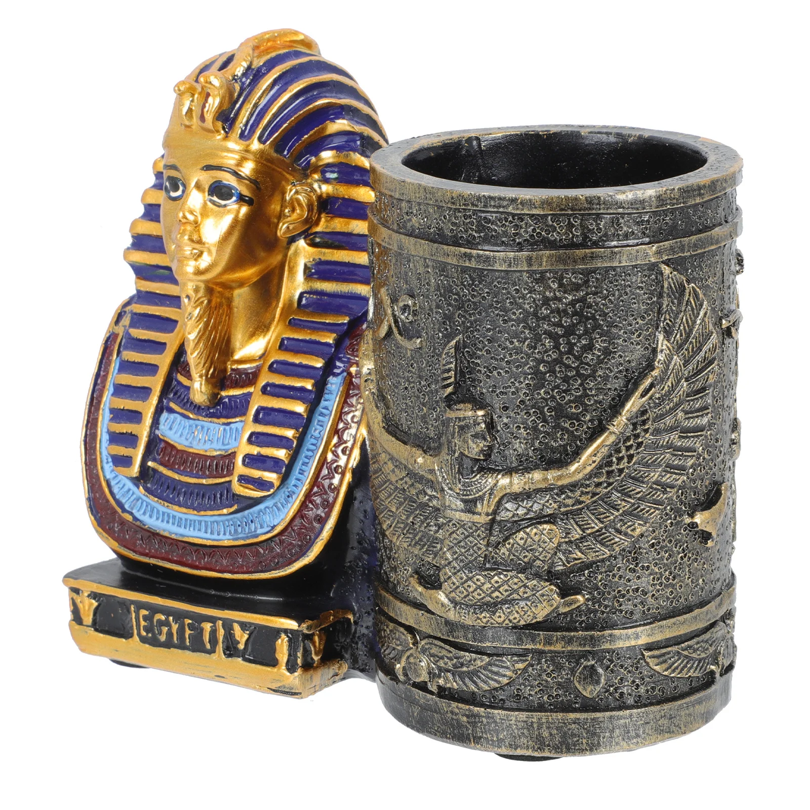 

1Pcs Egyptian Pharaoh Resin Pen Holder Decorative Desktop Organizer Multifunctional Stationery Storage Box for Office School