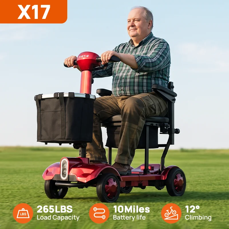 Folding Mobility Scooter for Seniors, 270W 4‑Wheel Electric Mobility Scooter, 10 Miles Range, Portable Travel Wheelchair Scooter for Adults Elderly