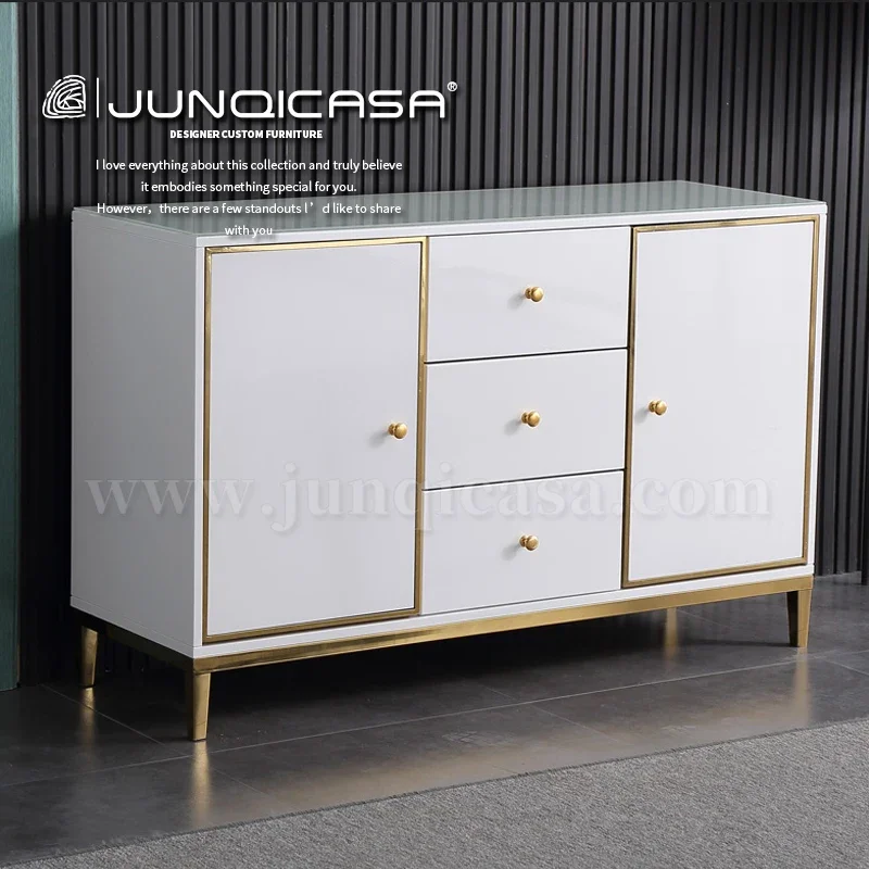 Luxury Modern Side Cabinet Dining Room Gold Sideboard Buffet Glossy Top Sideboard