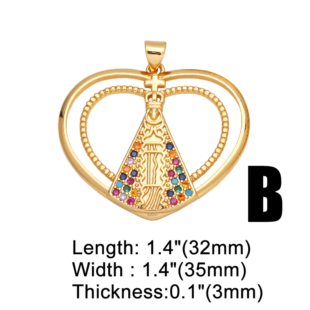 OCESRIO White Crystal Big Our Lady of Aparecida Pendant for Necklaces Copper Gold Plated Jewelry Making Component pdtb532