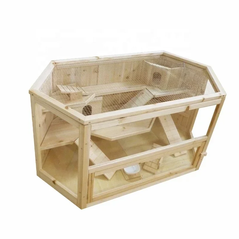 Chinese Natural wooden large pet animal gerbil hamster house cages for sale