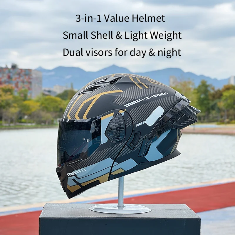 

NBTK Capacete Moto Ant Gold Design 3 in 1 Compact Lightweight Dual Visor Motorcycle DOT Unisex Bluetooth Casco Para Motos