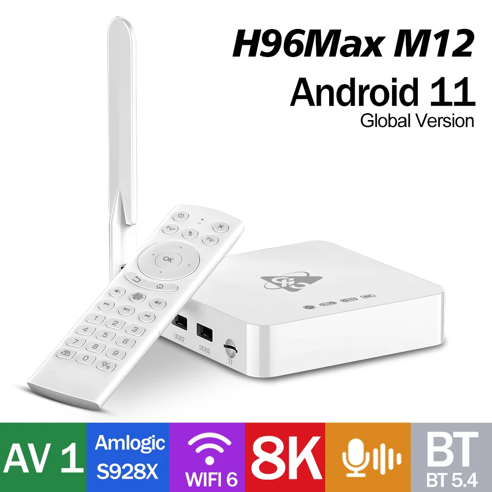 2025 Новый H96 Max M12 AI-SR Smart TV Box Поддержка 8K BT5.4 AV1 WiFi6 2.4G Amlogic S928X 4 ГБ 64 ГБ Голосовой пульт дистанционного управления Top Box