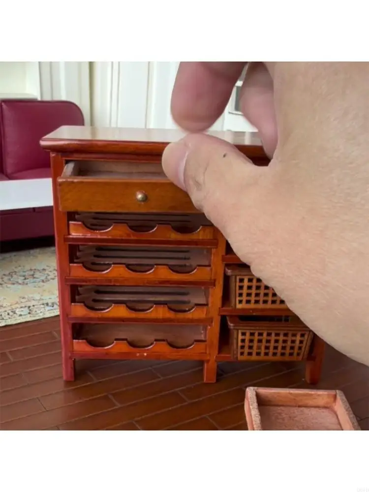 

1/12 кукла домика деревянного вина, показ, детальный миниатюрный кухонный украшение