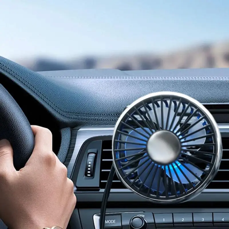 Mini Car Fan USB Charging Multifunctional LED Light Seven-blade Turbo Fan Car Air Outlet Mini Electric Fan Car Supplies