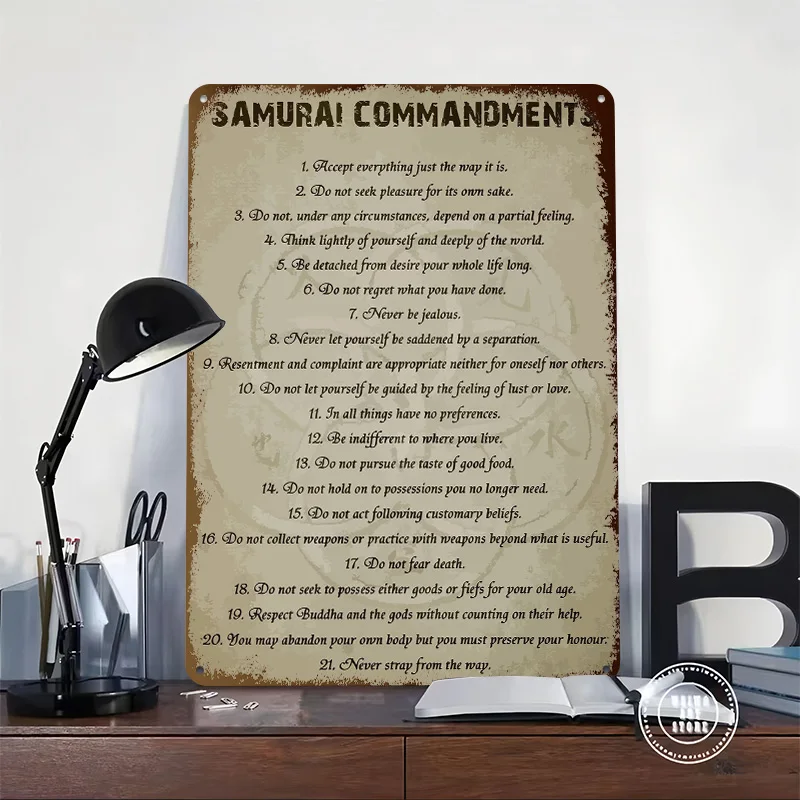 SAMURAI COMMANDMENTS Poster Customized Vintage Metal Signs Wall Art Retro Tin Plaque for Room Decoration Garage Decorations Home