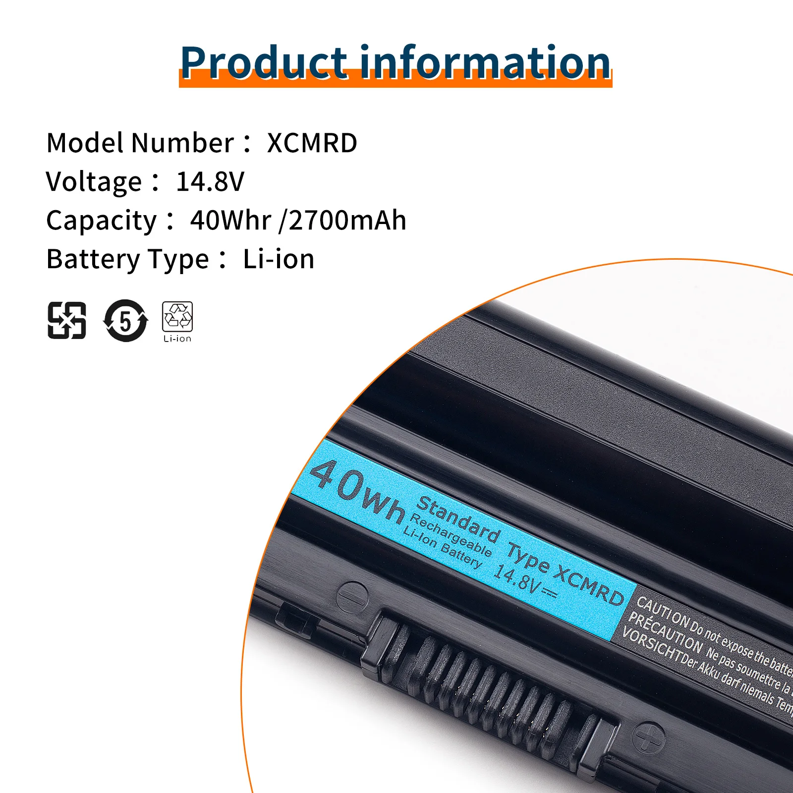 Imagem -05 - Bateria do Portátil para Dell Inspiron Xcmrd 65wh Mr90y 3421 3437 3442 3443 3521 3721 3737 5421 5437 5537 5521 5737