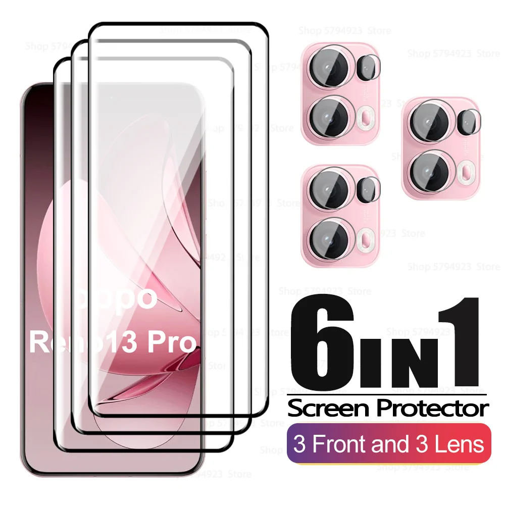 Verre tremp 6 en 1 pour Oppo Reno13 Pro 5G, protecteur d'cran pour appareil photo Oppo Reno 13 Pro 13Pro Reno13Pro, couvercle en verre incurv