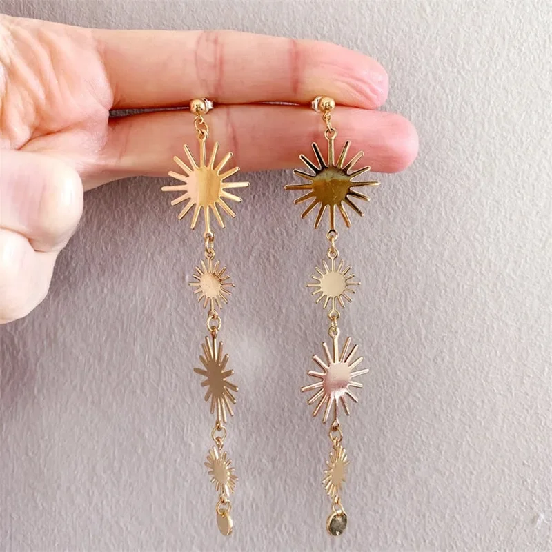 Minimalist Golden Sun Charms Pendant Earrings Jewelry image 5
