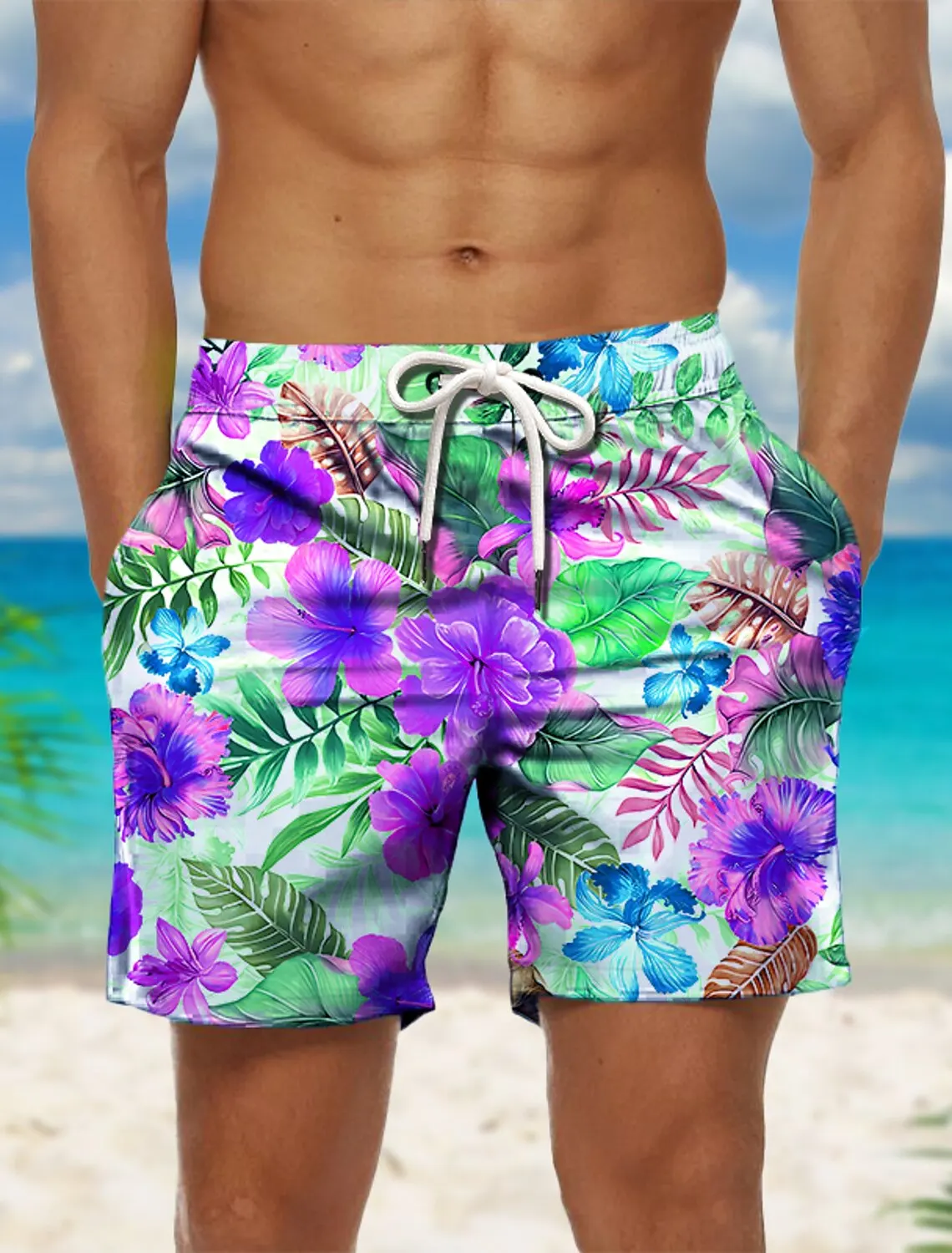 Fashion Men's Board Short Swim Shorts Swim Trunks Drawstring Graphic Print Flower Floral Quick Dry Short Casual Holiday Hawaiian