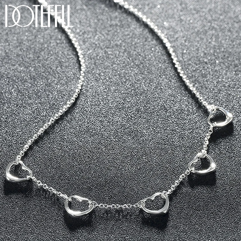 

DOTEFFIL 925 Sterling Silver 18 Inch Five Heart Chain Necklace For Women Fashion Wedding Party Charm Jewelry