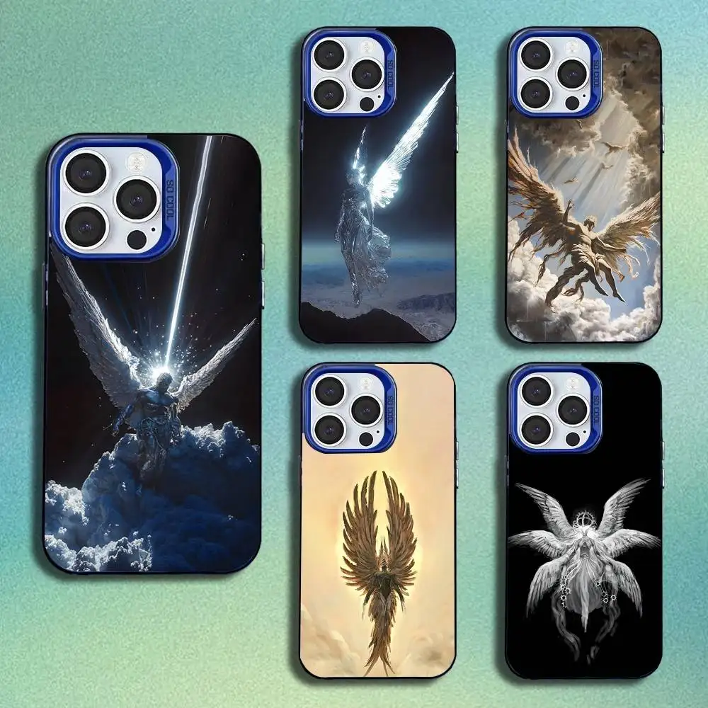 

INS Retro Style Angel Phone Case For iPhone 16,15,14,13,12,11,Mini,Pro,SE,MAX Blue Matte Silicone Cover