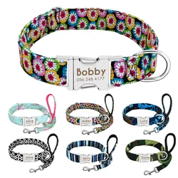 Personalized Dog Collar Leash Nylon Print Small Dog Collars and Lead for Small Medium Large Pet Pitbull German Shepherd Puppy
