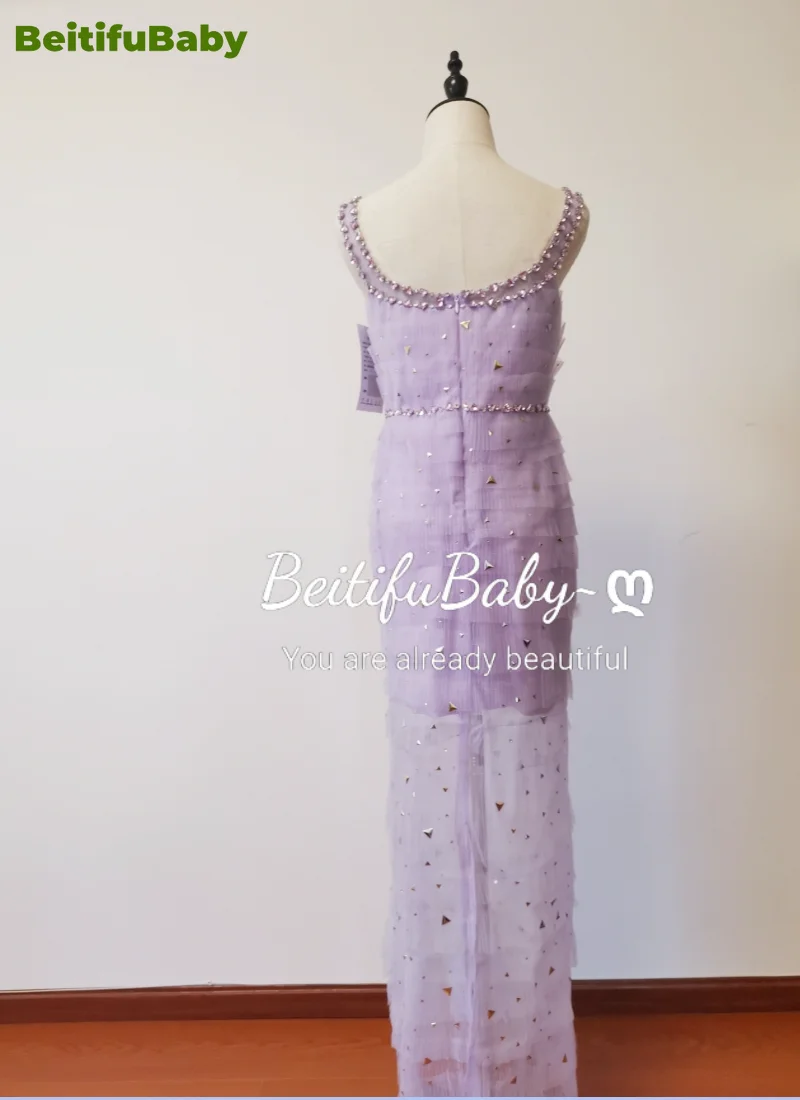 BeitifuBaby Fashion Evening Dress for Women Sleeveless Square Neck Lace Cake Skirts Crystal Decoration Bodycon Dresses Vestidos