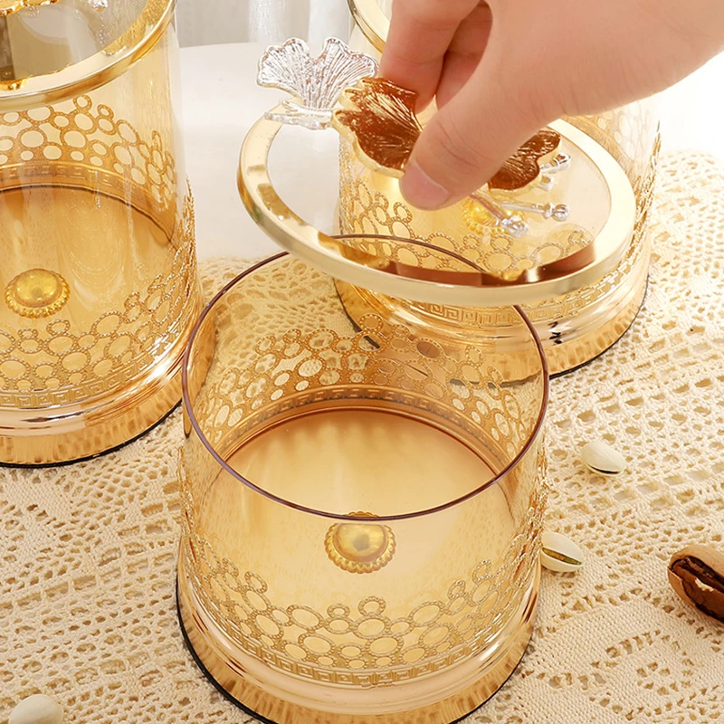 European Style Gold Butterfly Jewelry Box Glass Candy Jar with Lid Room Fruit Dessert Tea Cup Glass Box Metal Openwork Ornament