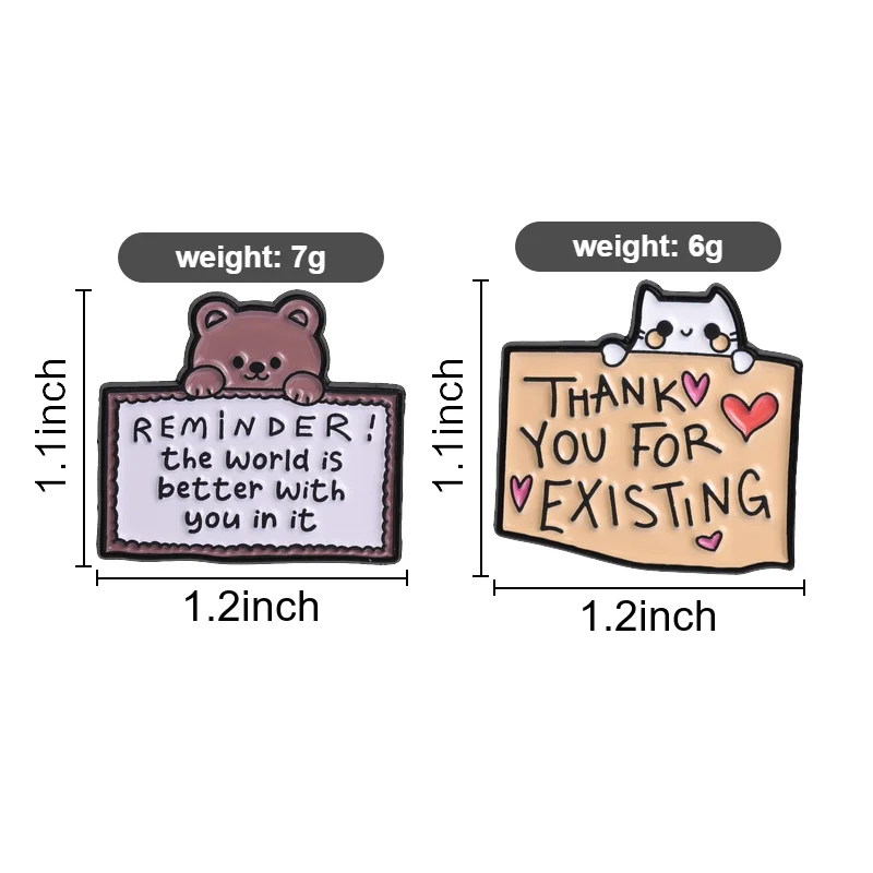 Positive Affirmation Enamel Pins Cartoon Cute Animal Reminder Brooches Cat Bear Lapel Badge Jewelry Gift for Friends