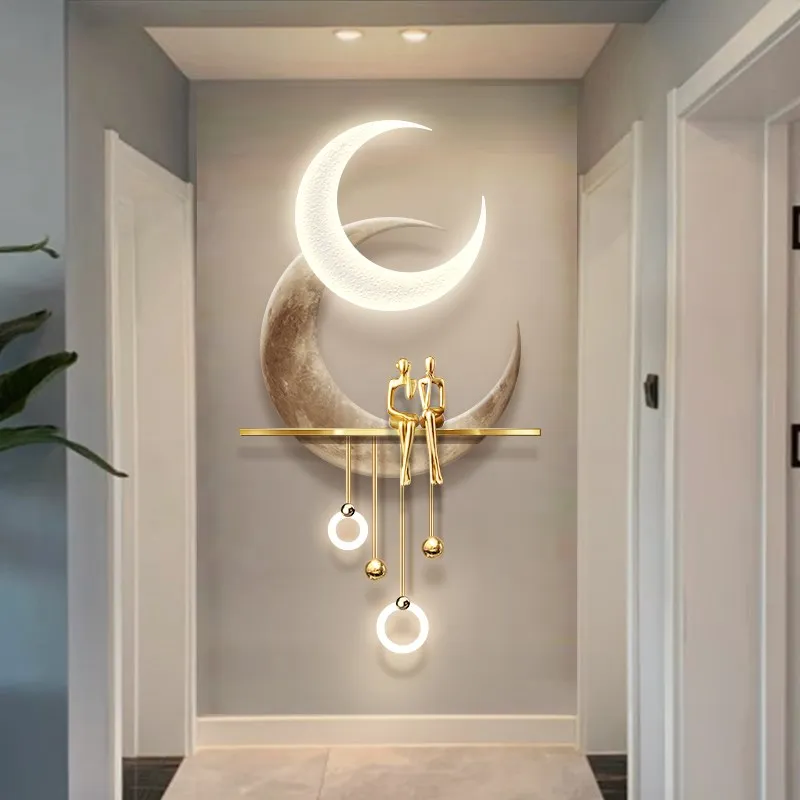 High-End Luxury 3D Crystal Inlaid LED Moon Luminous Mural Wall Lamp - Entrance/Hallway/Corridor End Remote Dimmable Hanging Art