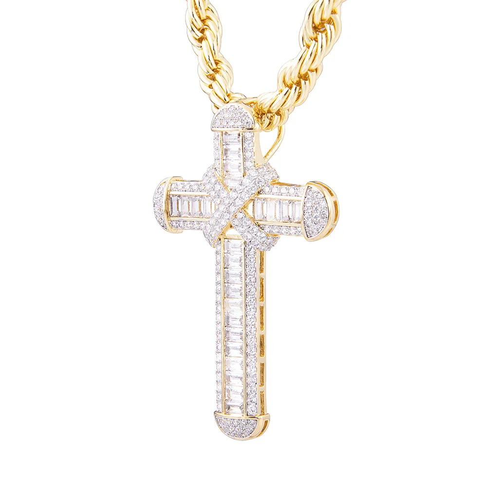 Silver Cubic Zirconia Cross Pendant Cross Pendant Men's and Women's Hip Hop Necklace Gold Plated Zircon Necklace Fashion