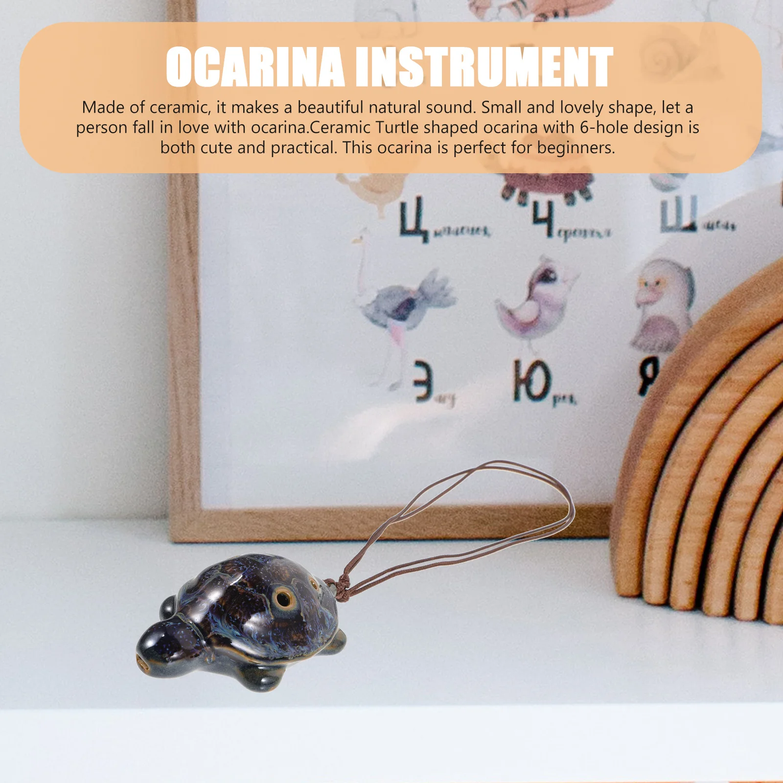 

6 Hole Ceramic Turtle Shaped Ocarina Portable Musical Instrument for Beginner Kids Children Practice Wind Instrument Collector
