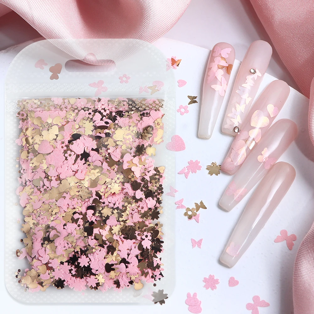 5g Valentines Day Nail Sequins DIY Manicure Accessories Love Heart Flower Nails Art Decoration Paillettes Pink Style Nail Design