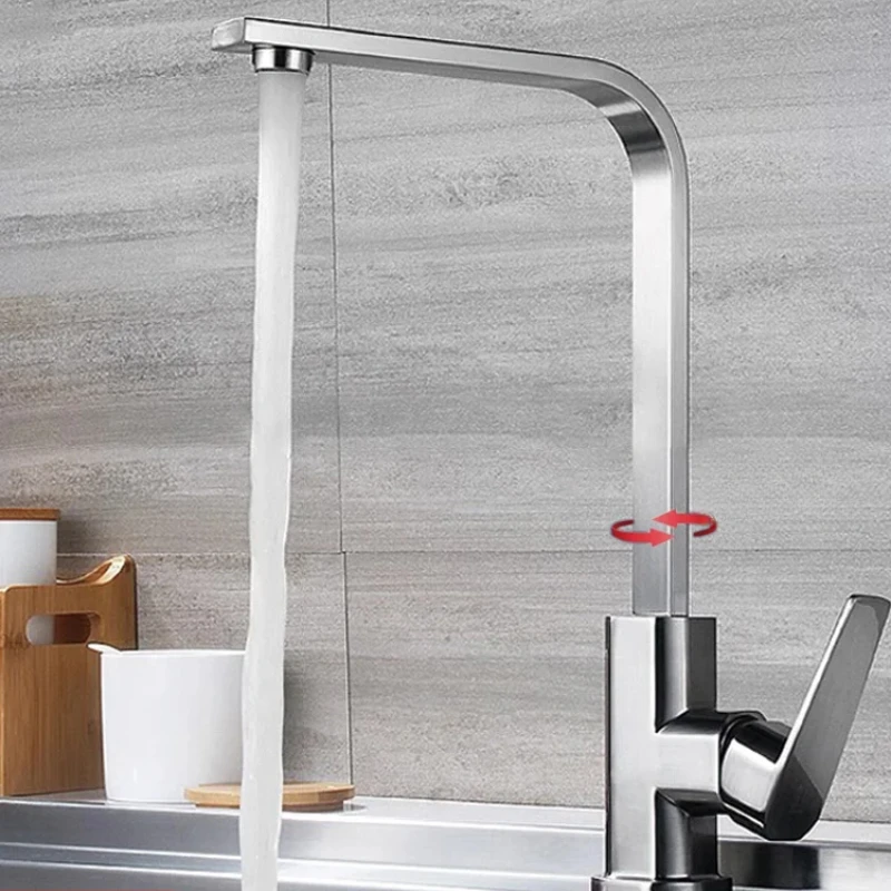 Square Kitchen Faucet Single Lever H/C 360° Rotating Mixer Tap for Basin Modern Water Crane for Kitchens Square 360° Kitchen