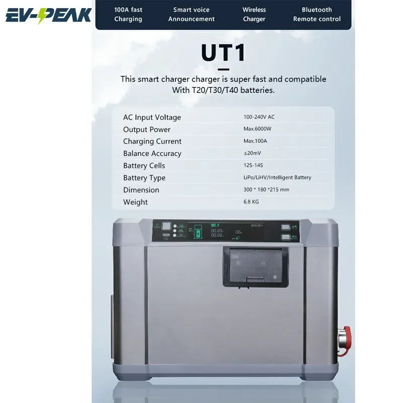 EV-PEAK UT1 Charger 100A 6000W 2CH 4 Working Modes for Agricultural Drones 12S-14S T20/T30/T40 Battery LiPo LiHV Battery