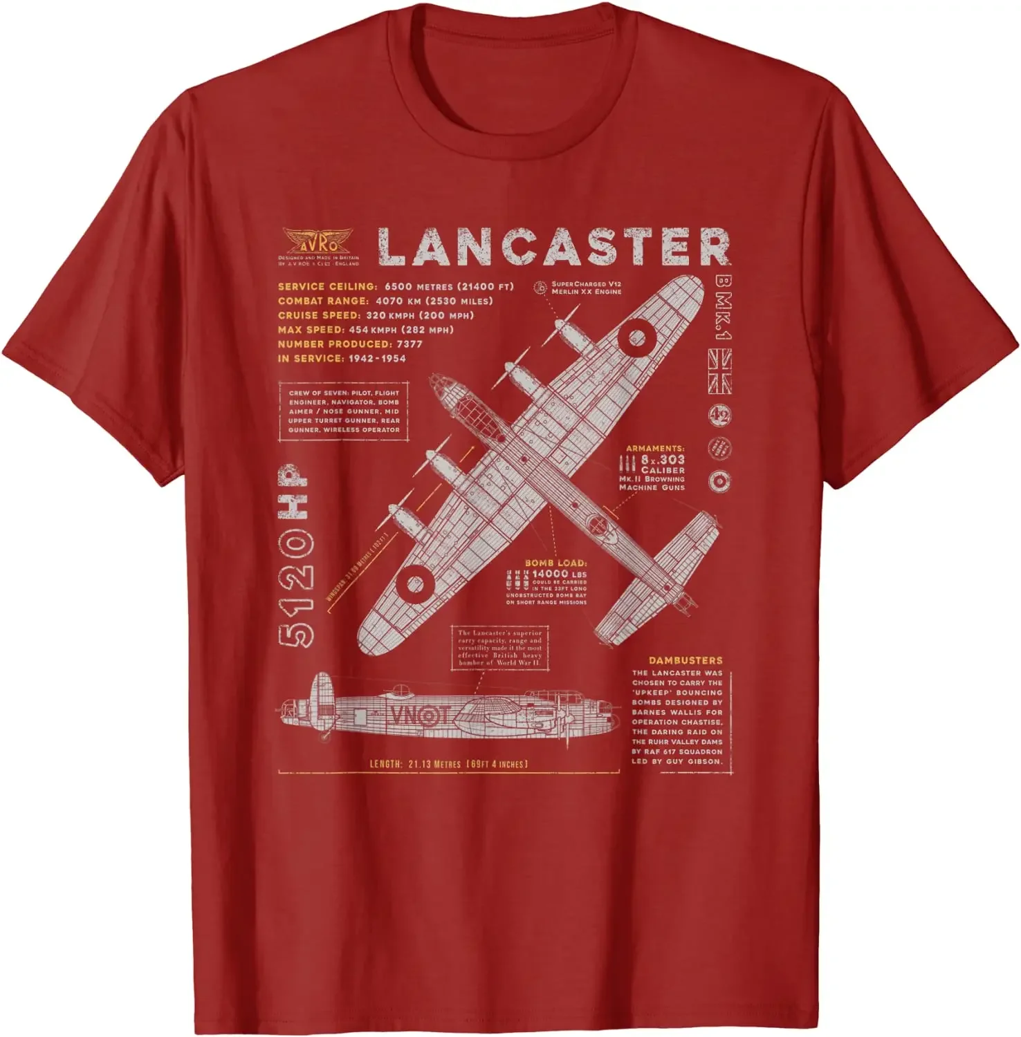 WWII RAF British Lancaster Bomber blueprint T-Shirt 100% Cotton O-Neck Summer Short Sleeve Casual Mens T-shirt Size S-3XL