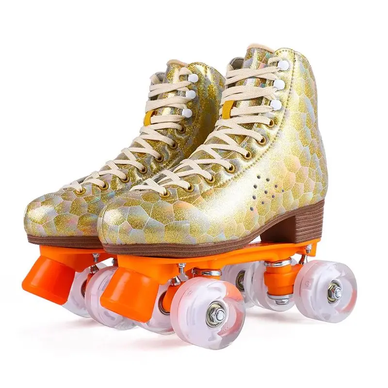 

Double Line Roller Skate, Sport Quad Skate, Microfiber Leather, Gradient Color Patines, Fashion Retro Skating Shoes, Size 30-49