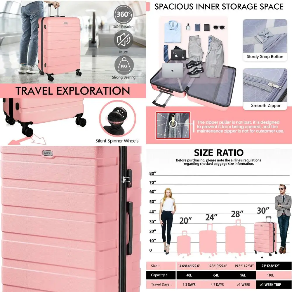 

Lightweight ABS Hardside Suitcase with 4 Universal Wheels, TSA Lock, 30 Inch Pink