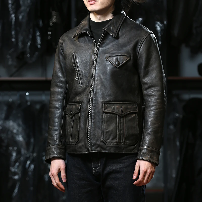 New Higher Quality Motorcycle Windproof Casual Vintage Fashion Genuine Leather Jacket Thickened Cowhide Clothings