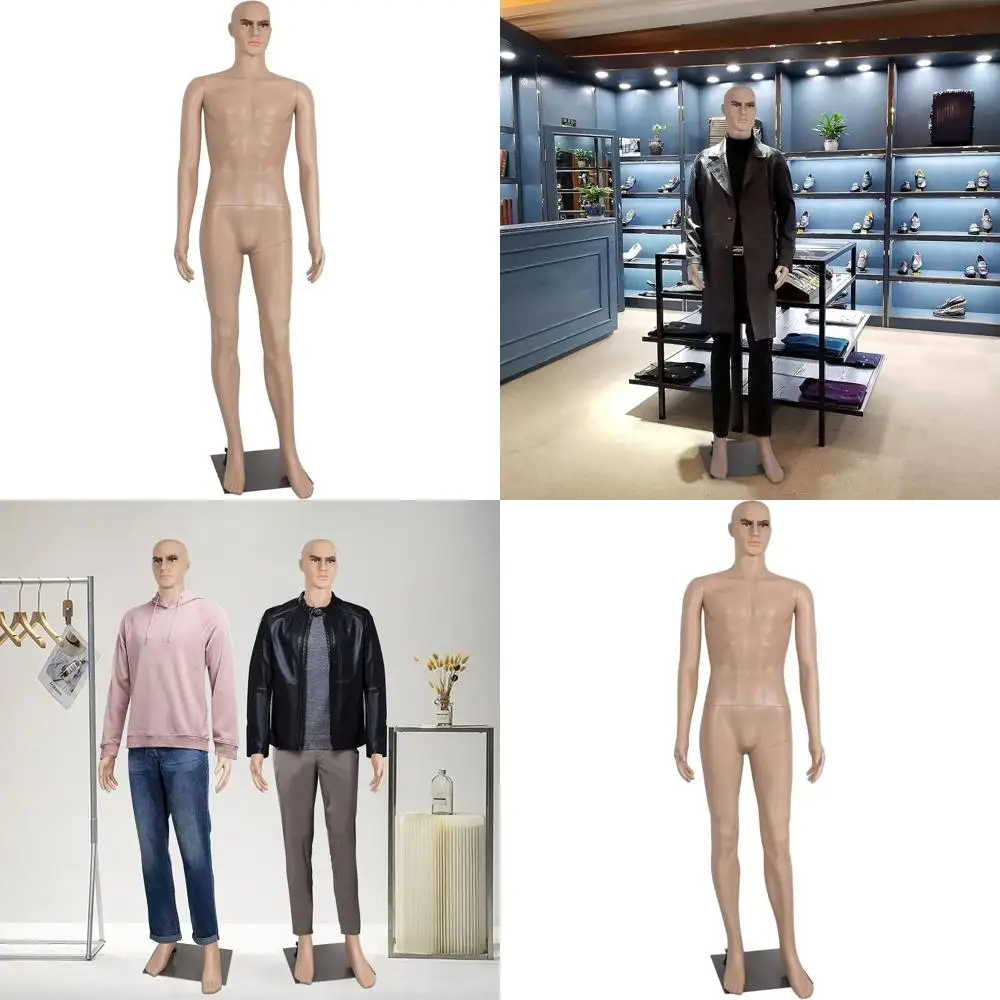 

73-inch Adjustable Male Mannequin with Realistic Body and Metal Base for Dress Display