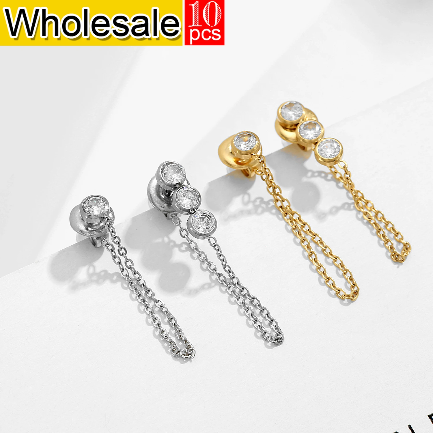 

women 10PCS Luxurious Rhinestone Stainless Steel Drop Earrings Bohemian Chain Earrings Women's Fashion Fine Jewelry Wholesale