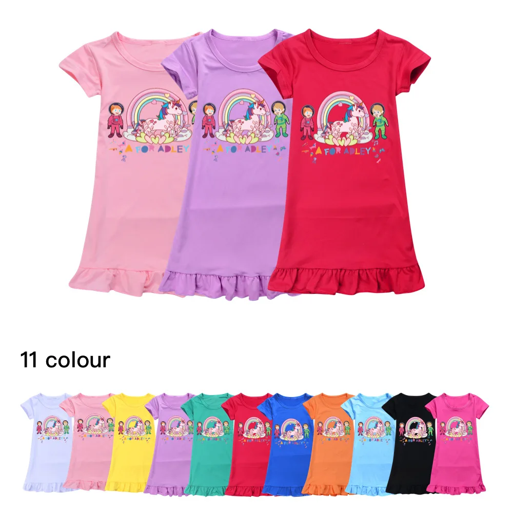 Cute A For Adley Girl Nightdress Little Teen Girl Pajamas Dresses Children Cartoon Summer Nightgown Home Clothes Kids Sleepwear