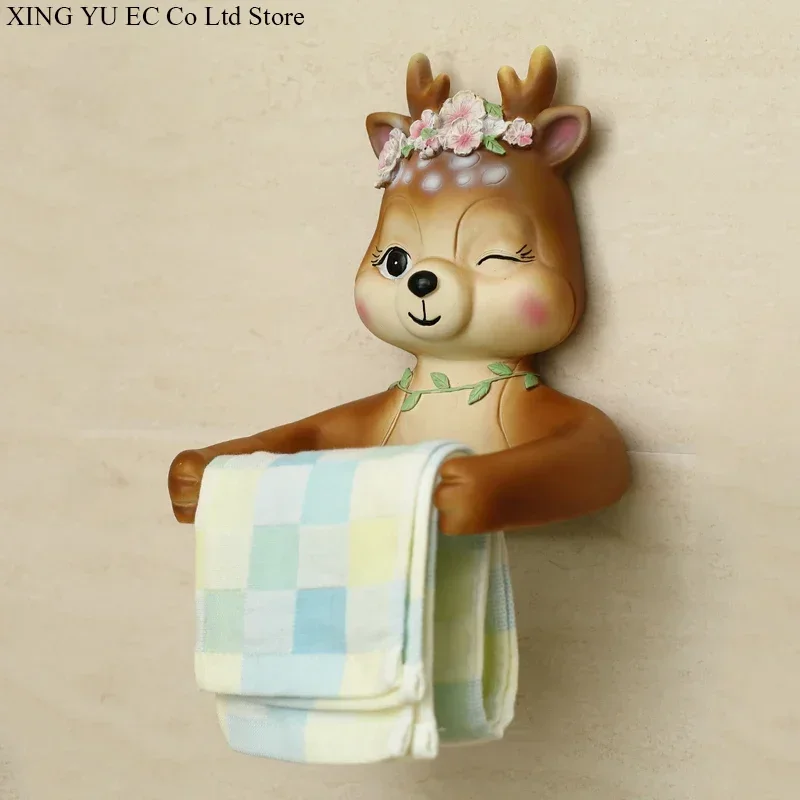 Nordic Resin Roll Paper Holder Creative Deer Rack Sika Deer Tissue Box Non-perforated Toilet Bathroom Decoration Accessories