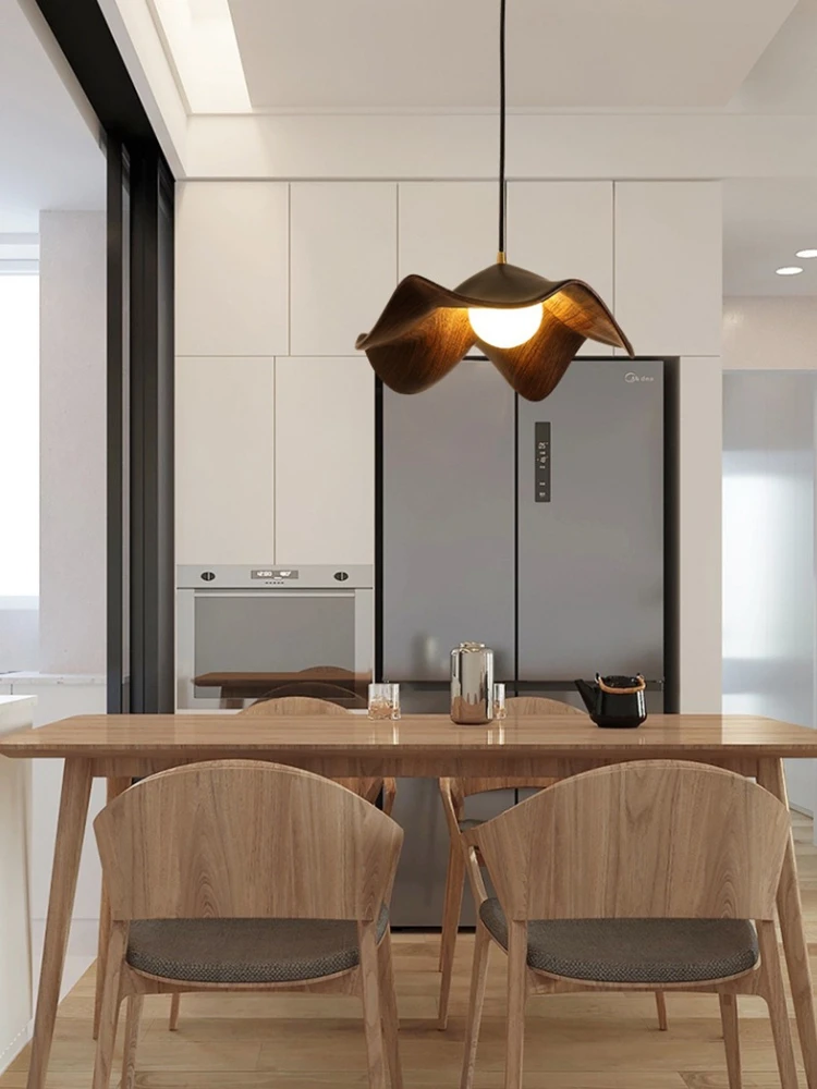 Lampa wisząca z drewnianym wzorem liścia lotosu, japońskie oprawy oświetleniowe w stylu Wabi Sabi do domu, pensjonatu, jadalni, salonu, sypialni. — 2