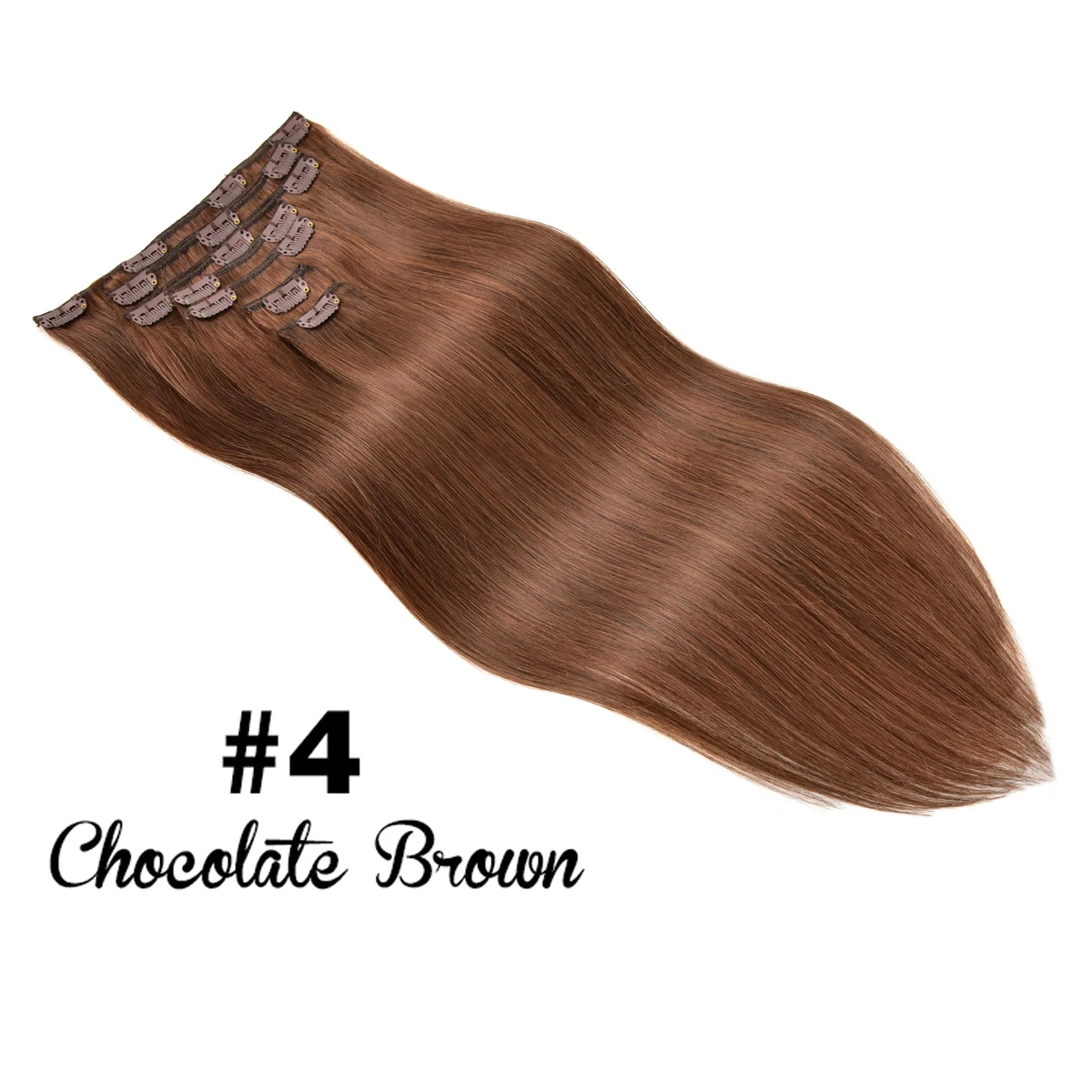 Clip-in haarextensies van echt mensenhaar, balayage chocoladebruin gemengd karamel blond donkere wortels ombre 120g 7 stuks 16 clips in - afbeelding 1