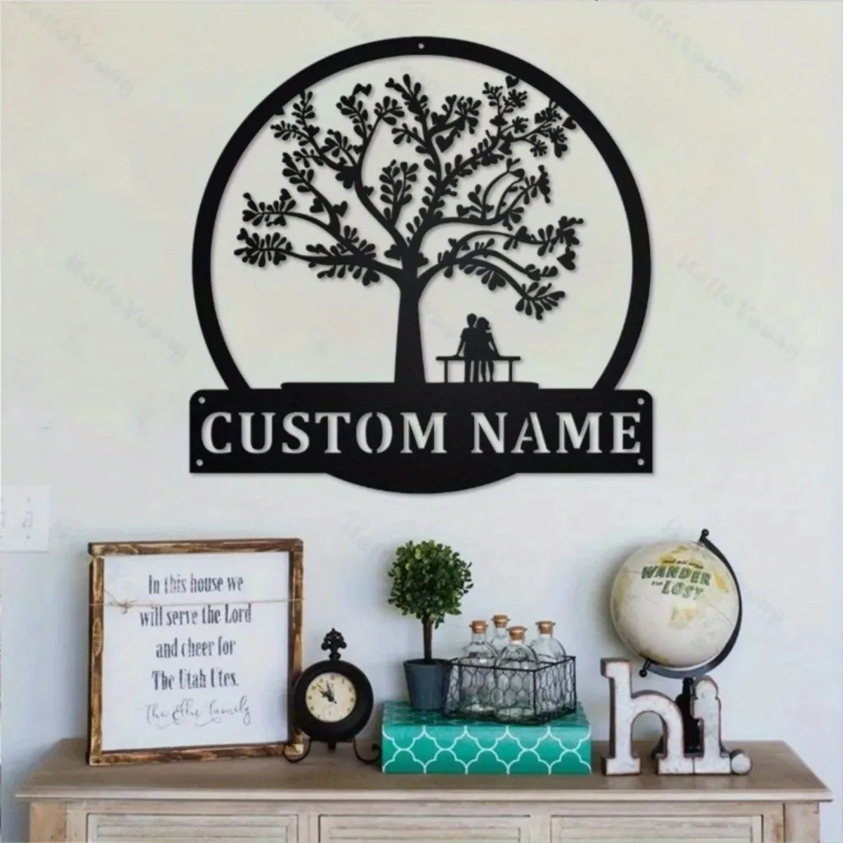 علامة معدنية لشجرة الحب والحياة رائجة البيع - صورة ظلية لقبية قابلة للتخصيص، مثالية لحديقة المطبخ المنزلية في الهواء الطلق