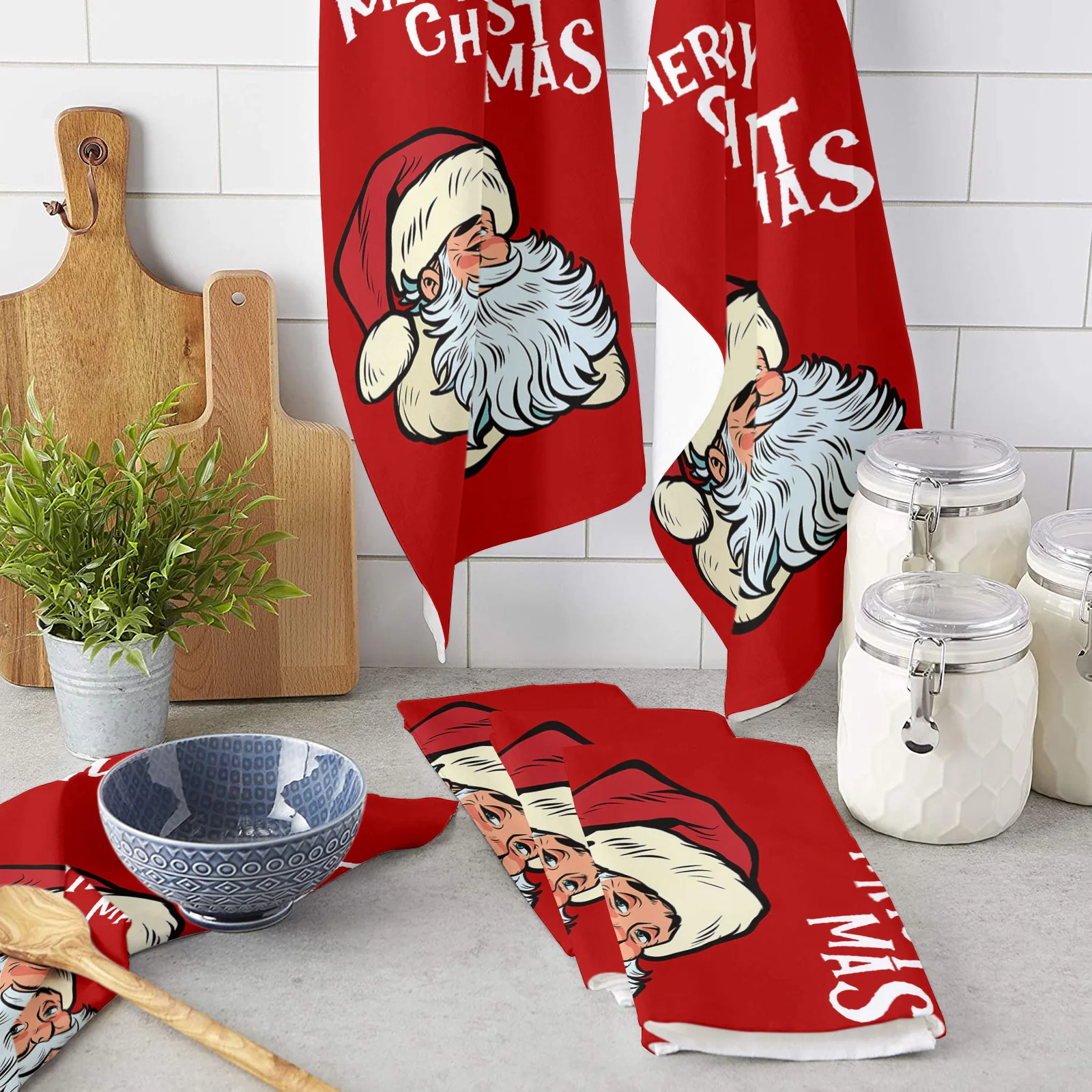 Christmas Santa Claus Red Soft Microfiber Kitchen Towel Absorbent Clean Dish Cloth Towels Kichen Cleaning Supplies