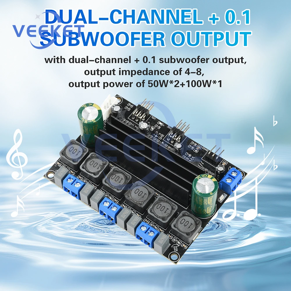 

TPA3116D HIFI Digital Audio Amplifier Board 2x50W 100W 2.1 Channel Amplifier DC 10-25V with Extension Cable
